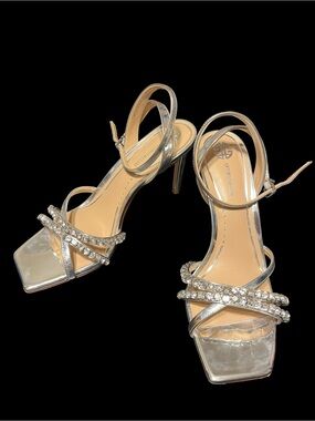 ANTONIO MELANI Silver Rhinestone Strappy Stiletto Sandals Size 7.5